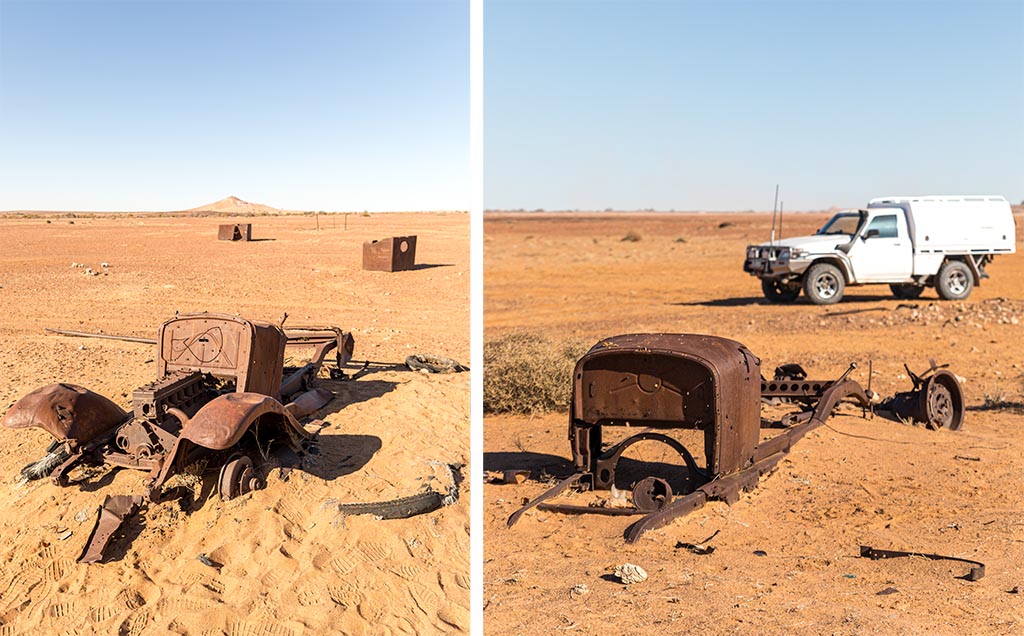 Vehicle ruins at Lake Harry on the Birdsville Track north of Marree, South Australia