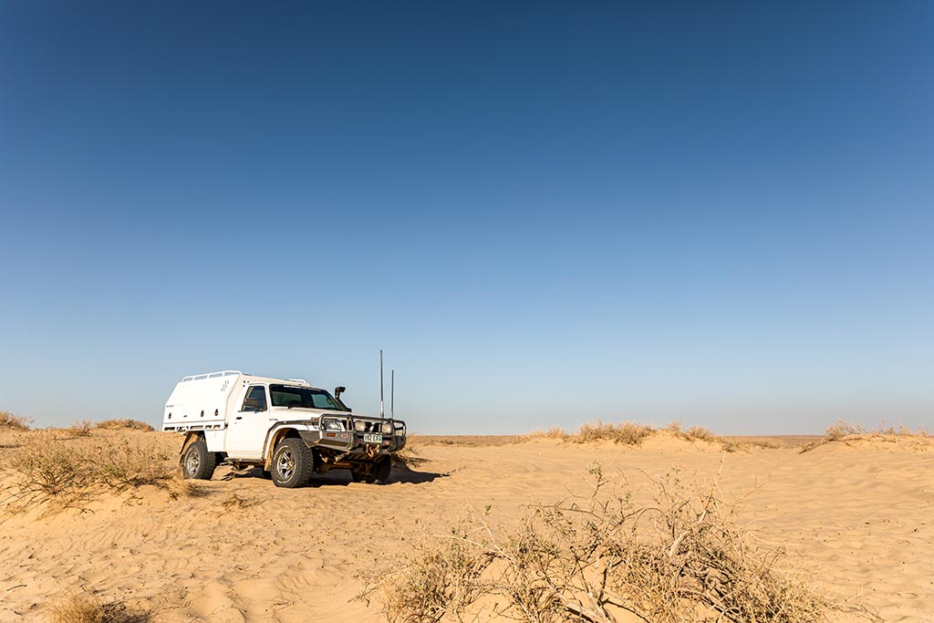 Our ute parked up on the edge of Lake Eyre North at Level Post Bay