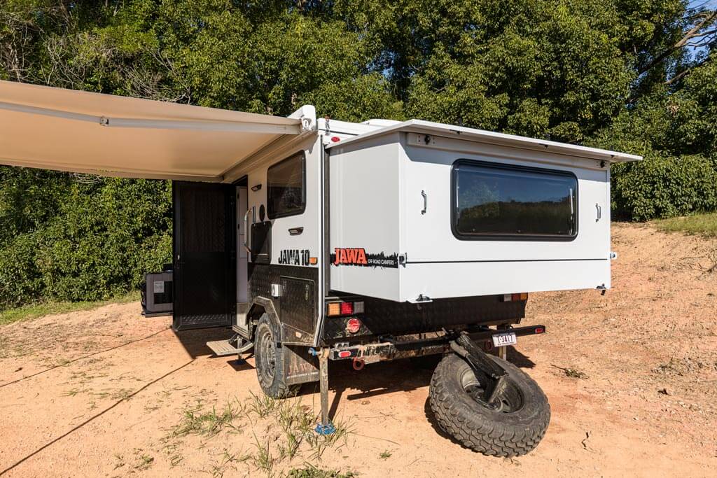 Rear sleep pod on the hybrid camper trailer