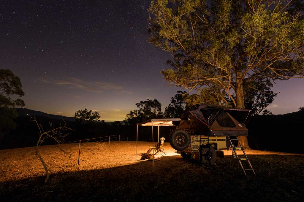 Campsite set up under the stars